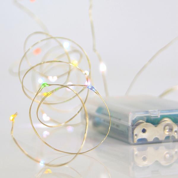ΣΕΙΡΑ, 20 MINI LED, ΜΠΑΤΑΡΙΑΣ 3xAA, ΑΣΗΜΙ ΧΑΛΚΙΝΟ ΚΑΛΩΔΙΟ, ΧΡΩΜΑΤΙΣΤΟ LED ΑΝΑ 10cm, ΠΡΟΕΚΤΑΣΗ ΠΑΡΟΧΗΣ 10cm, IP20