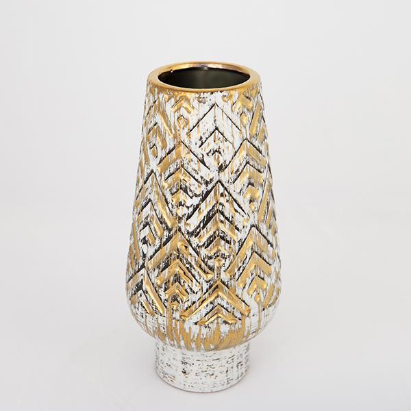 ΒΑΖΟ ΚΕΡΑΜΙΚΟ ΛΕΥΚΟ - ΧΡΥΣΟ 12.5x12.5x31cm