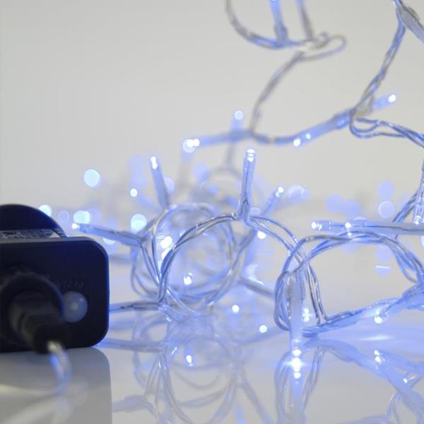 ΣΕΙΡΑ, 100 LED 3mm, 31V ΜΕΤΑΣΧΗΜΑΤΙΣΤΗ, 8 ΠΡΟΓΡΑΜΜΑΤΑ & ΜΝΗΜΗ, ΔΙΑΦΑΝΟ PVC ΚΑΛΩΔΙΟ, ΜΠΛΕ LED ΑΝΑ 5cm, ΠΡΟΕΚΤΑΣΗ ΠΑΡΟΧΗΣ 3m, ΙΡ44