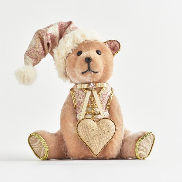 ΚΑΘΙΣΤΟ ΑΡΚΟΥΔΑΚΙ, ΜΕ ΡΟΖ ΡΟΥΧΑ, ΚΑΙ ΣΚΟΥΦΑΚΙ ΑΗ ΒΑΣΙΛΗ,  20x15x26cm