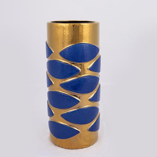 ΒΑΖΟ ΚΕΡΑΜΙΚΟ ΜΠΛΕ - ΧΡΥΣΟ 13x13x31cm