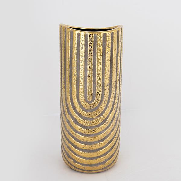 ΒΑΖΟ ΚΕΡΑΜΙΚΟ ΓΚΡΙ - ΧΡΥΣΟ 14.5x14.5x36cm