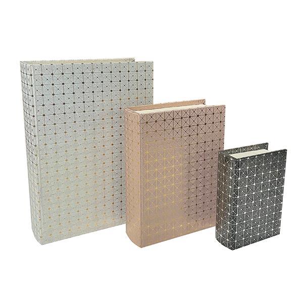 S/3 ΚΟΥΤΙΑ ΒΙΒΛΙΑ ΞΥΛΙΝΑ ΓΚΡΙ - ΡΟΖ - ΜΑΥΡA 30x22x7.5cm / 23x17x6cm / 16x11x4.5cm