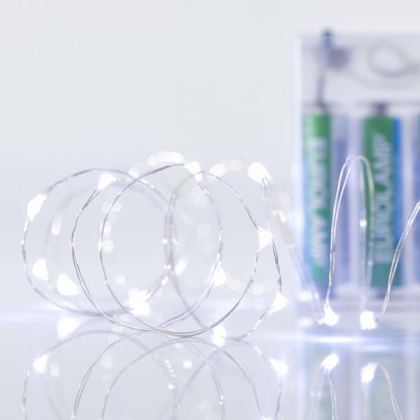 ΣΕΙΡΑ, 20 MINI LED, ΜΠΑΤΑΡΙΑΣ 3xAA, ΑΣΗΜΙ ΧΑΛΚΙΝΟ ΚΑΛΩΔΙΟ, ΛΕΥΚΟ LED ΑΝΑ 10cm, ΠΡΟΕΚΤΑΣΗ ΠΑΡΟΧΗΣ 10cm, IP20