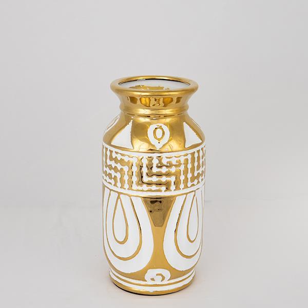 ΒΑΖΟ ΚΕΡΑΜΙΚΟ ΛΕΥΚΟ - ΧΡΥΣΟ 14x14x28cm