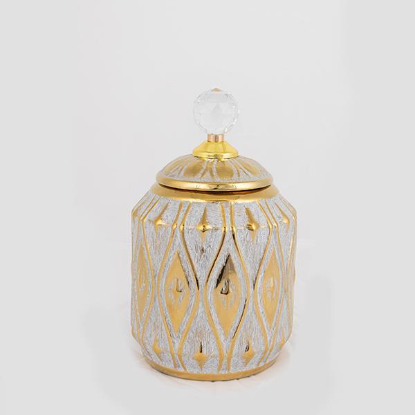 ΒΑΖΟ ΜΕ ΚΑΠΑΚΙ ΚΕΡΑΜΙΚΟ ΓΚΡΙ - ΧΡΥΣΟ 14.6x14.6x18.8cm