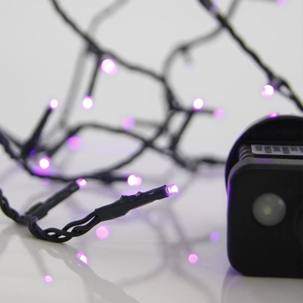 ΣΕΙΡΑ, 100 LED 3mm, 31V ΜΕΤΑΣΧΗΜΑΤΙΣΤΗ, 8 ΠΡΟΓΡΑΜΜΑΤΑ & ΜΝΗΜΗ, ΠΡΑΣΙΝΟ PVC ΚΑΛΩΔΙΟ, ΜΩΒ LED ΑΝΑ 5cm, ΠΡΟΕΚΤΑΣΗ ΠΑΡΟΧΗΣ 3m, ΙΡ44