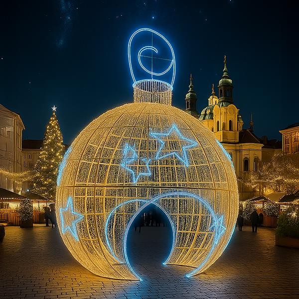 ΕΠΑΓΓΕΛΜΑΤΙΚΟ ΣΧΕΔΙΟ, ΧΡΙΣΤΟΥΓΕΝΝΙΑΤΙΚΗ ΜΠΑΛΑ 3D, 230V, ΛΕΥΚΟ & ΘΕΡΜΟ ΛΕΥΚΟ LED, 7x5m, IP65