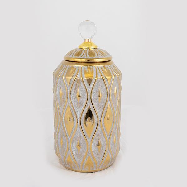 ΒΑΖΟ ΜΕ ΚΑΠΑΚΙ ΚΕΡΑΜΙΚΟ ΓΚΡΙ - ΧΡΥΣΟ 14.6x14.6x25.8cm