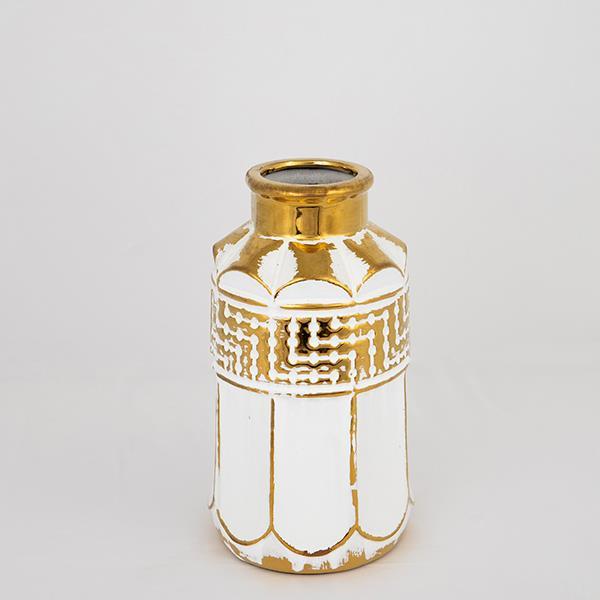 ΒΑΖΟ ΚΕΡΑΜΙΚΟ ΛΕΥΚΟ - ΧΡΥΣΟ 14x14x26cm