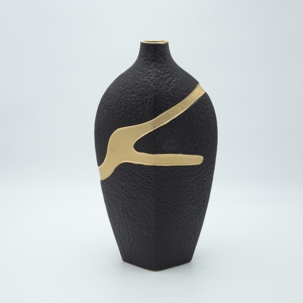 ΒΑΖΟ ΚΕΡΑΜΙΚΟ ΜΑΥΡΟ - ΧΡΥΣΟ 20.5x11.5x37.5cm