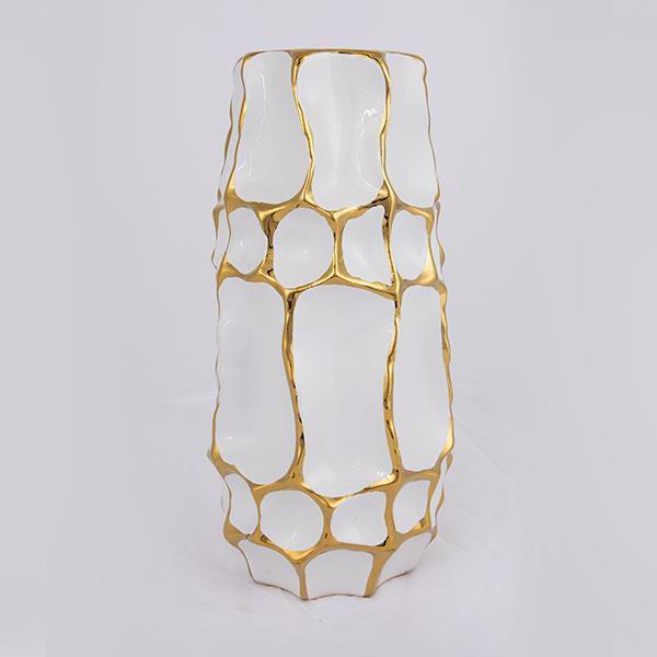 ΒΑΖΟ ΚΕΡΑΜΙΚΟ ΛΕΥΚΟ - ΧΡΥΣΟ 15.5x15.5x31.5cm