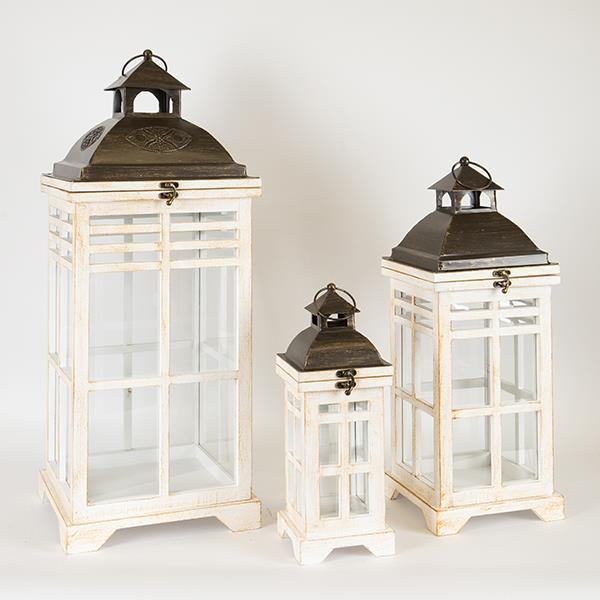 S/3 ΦΑΝΑΡΙΑ ΜΕΤΑΛΛΙΚA - ΞΥΛΙΝΑ ΛΕΥΚΑ 26x26x67cm/ 20x20x52cm/14x14x34cm