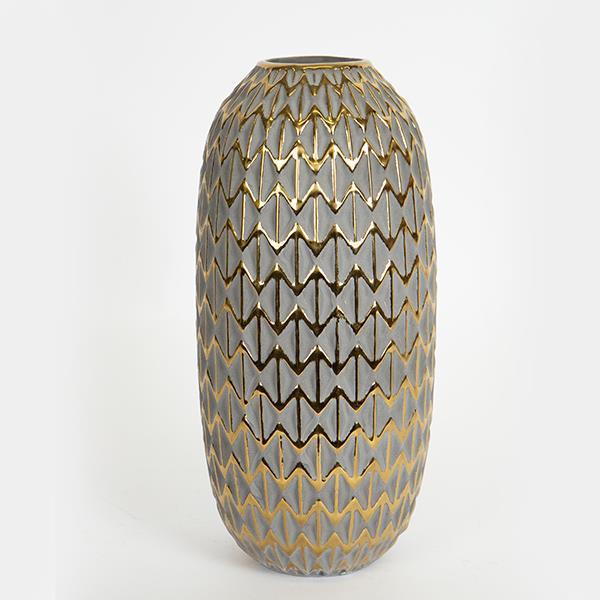ΒΑΖΟ ΚΕΡΑΜΙΚΟ ΓΚΡΙ - ΧΡΥΣΟ 15.5x15.5x32.5cm