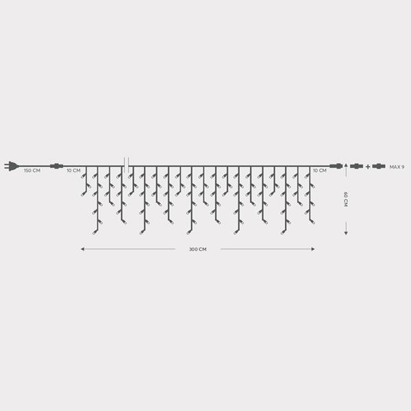 ΒΡΟΧΗ, 144 LED 5mm ΜΕ ΚΑΛΥΜΜΑ, 230V, 3 ΕΠΕΚΤΑΣΕΙΣ ΕΩΣ 8 ΣΕΤ, ΠΡΑΣΙΝΟ ΚΑΟΥΤΣΟΥΚ ΚΑΛΩΔΙΟ, ΘΕΡΜΟ ΛΕΥΚΟ LED (H60 x W300cm, 5/7/5/7), ΠΡΟΕΚΤΑΣΗ ΠΑΡΟΧΗΣ 1.5m, ΙΡ65