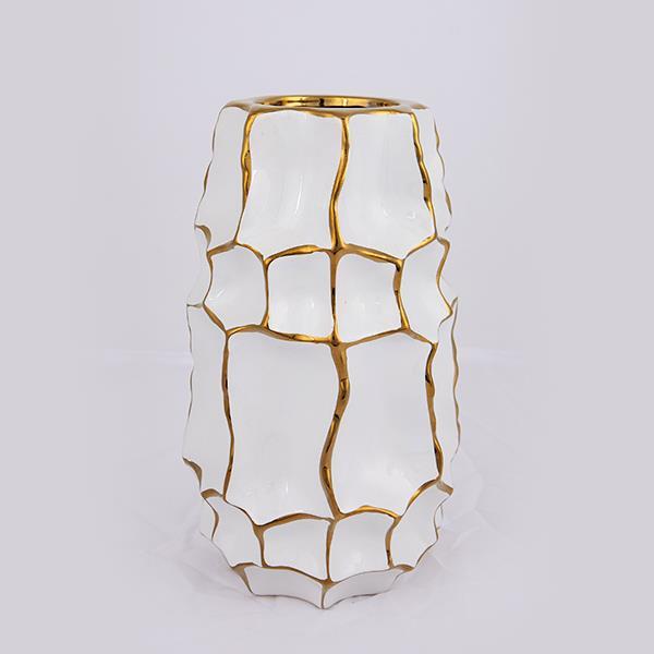 ΒΑΖΟ ΚΕΡΑΜΙΚΟ ΛΕΥΚΟ - ΧΡΥΣΟ 14.5x14.5x25cm
