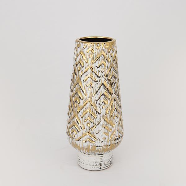 ΒΑΖΟ ΚΕΡΑΜΙΚΟ ΛΕΥΚΟ - ΧΡΥΣΟ 13x13x33cm