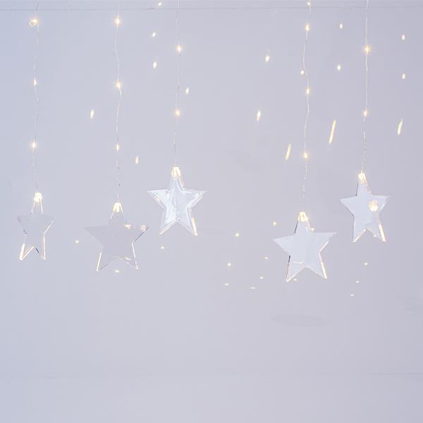 ΚΟΥΡΤΙΝΑ, 47 MINI LED, 4.5V ΜΕΤΑΣΧΗΜΑΤΙΣΤΗ, 7 ΑΚΡΥΛΙΚΑ ΑΣΤΕΡΙΑ, ΑΣΗΜΙ ΧΑΛΚΙΝΟ ΚΑΛΩΔΙΟ, ΘΕΡΜΟ ΛΕΥΚΟ LED (H80 x W120cm), ΠΡΟΕΚΤΑΣΗ ΠΑΡΟΧΗΣ 3m, IP44