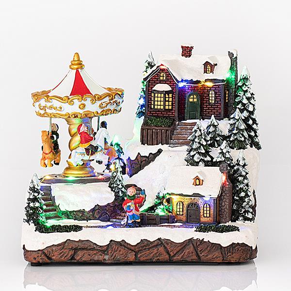ΧΡΙΣΤΟΥΓΕΝΝΙΑΤΙΚΟ ΧΩΡΙΟ ΜΕ ΚΑΡΟΥΖΕΛ, 24 LED, ΜΕ ΜΕΤΑΣΧΗΜΑΤΙΣΤΗ, ΜΕ ΜΟΥΣΙΚΗ ΚΑΙ ΚΙΝΗΣΗ, 22,5x15,5x20,5cm
