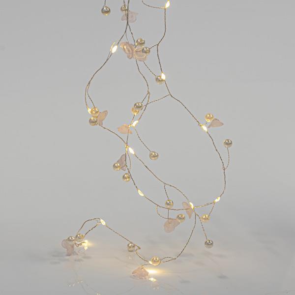 ΣΕΙΡΑ, 20 MINI LED, ΑΚΡΥΛΙΚΑ ΛΟΥΛΟΥΔΙΑ & ΠΕΡΛΕΣ, ΜΠΑΤΑΡΙΑΣ 2xAA, ΧΡΟΝΟΔΙΑΚΟΠΤΗ, ΑΣΗΜΙ ΧΑΛΚΙΝΟ ΚΑΛΩΔΙΟ, ΘΕΡΜΟ ΛΕΥΚΟ LED ΑΝΑ 7.5cm, ΠΡΟΕΚΤΑΣΗ ΠΑΡΟΧΗΣ 50cm, IP20