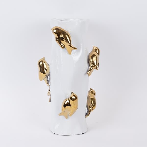 ΒΑΖΟ ΚΕΡΑΜΙΚΟ ΛΕΥΚΟ - ΧΡΥΣΟ 19.5x19.5x38.5cm