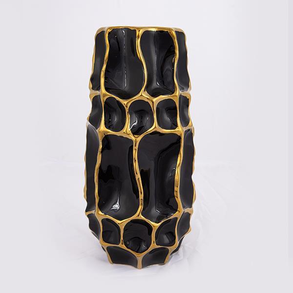 ΒΑΖΟ ΚΕΡΑΜΙΚΟ ΜΑΥΡΟ - ΧΡΥΣΟ 15.5x15.5x31.5cm