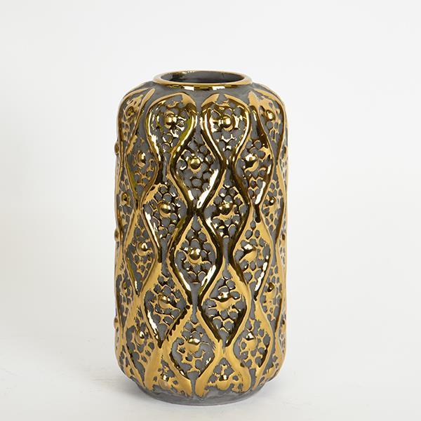 ΒΑΖΟ ΚΕΡΑΜΙΚΟ  ΓΚΡΙ - ΧΡΥΣΟ 14.5x14.5x26cm
