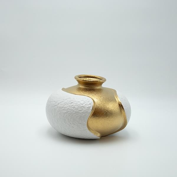ΒΑΖΟ ΚΕΡΑΜΙΚΟ ΛΕΥΚΟ - ΧΡΥΣΟ 22.5x21x15.5cm