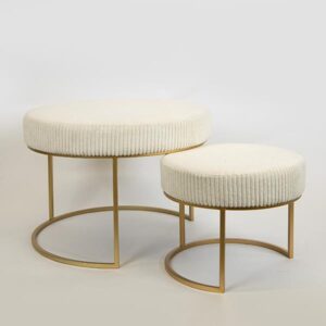 S/2 ΣΚΑΜΠΟ ΒΕΛΟΥΔΟ - ΥΦΑΣΜΑ ΛΕΥΚΟ ΜΕΤΑΛΛΙΚΑ ΠΟΔΙΑ ΧΡΥΣΑ 60x60x44cm / 40x40x33cm