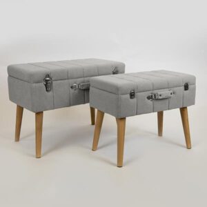 S/2 ΣΚΑΜΠΟ ΒΕΛΟΥΔΟ ΓΚΡΙ ΞΥΛΙΝΑ ΠΟΔΙΑ ΣΧΕΔΙΟ ΒΑΛΙΤΣΑ 62x36x48cm/ 52x31x43cm