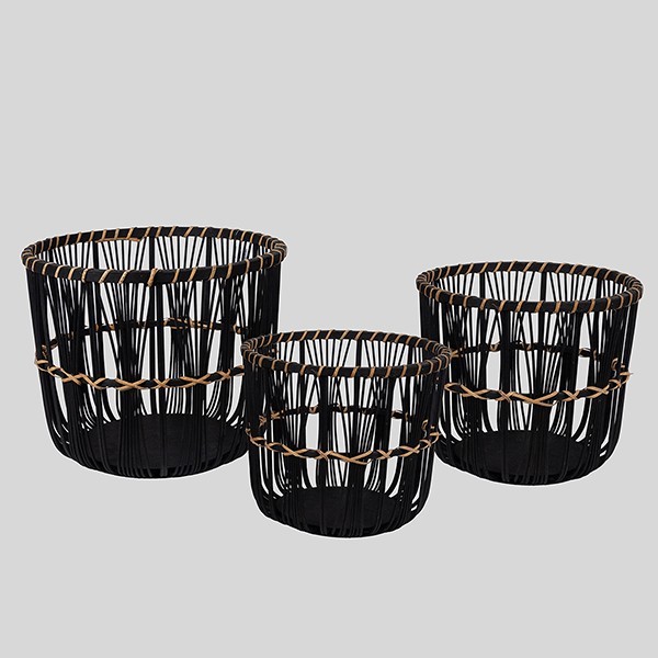 S/3 ΚΑΛΑΘΙΑ ΨΑΘΙΝΑ ΜΑΥΡΑ 36.5x36.5x30cm/ 31.5x31.5x26.5cm/ 26.5x26.5x23cm