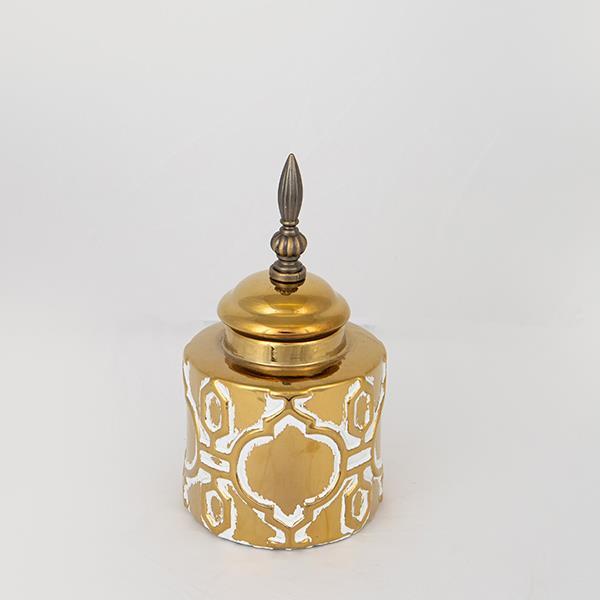 ΒΑΖΟ ΜΕ ΚΑΠΑΚΙ ΚΕΡΑΜΙΚΟ ΛΕΥΚΟ - ΧΡΥΣΟ 13x13x24cm