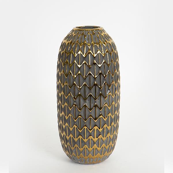 ΒΑΖΟ ΚΕΡΑΜΙΚΟ ΓΚΡΙ - ΧΡΥΣΟ 13.8x13.8x28.5cm